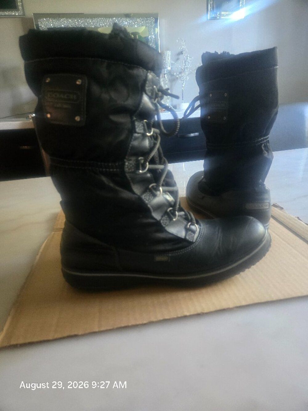 Coach women's 11 11B Signature Logo Water Resistant Black Winter Snow Boots